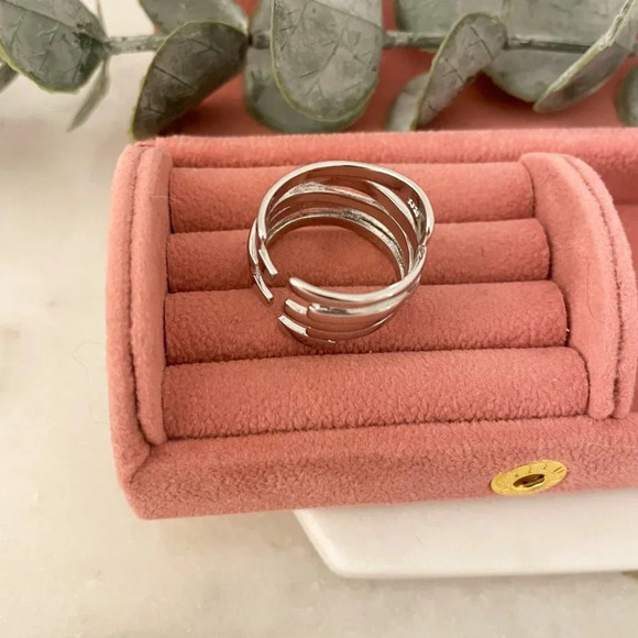 925 Sterling Silver Chunky Bold Statement Ring Large Thick Ring Multi Layer - Picture 6 of 9